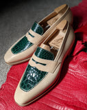 Ascot Sinatra - Cream Crust & Green Crocodile - Ascot Shoes