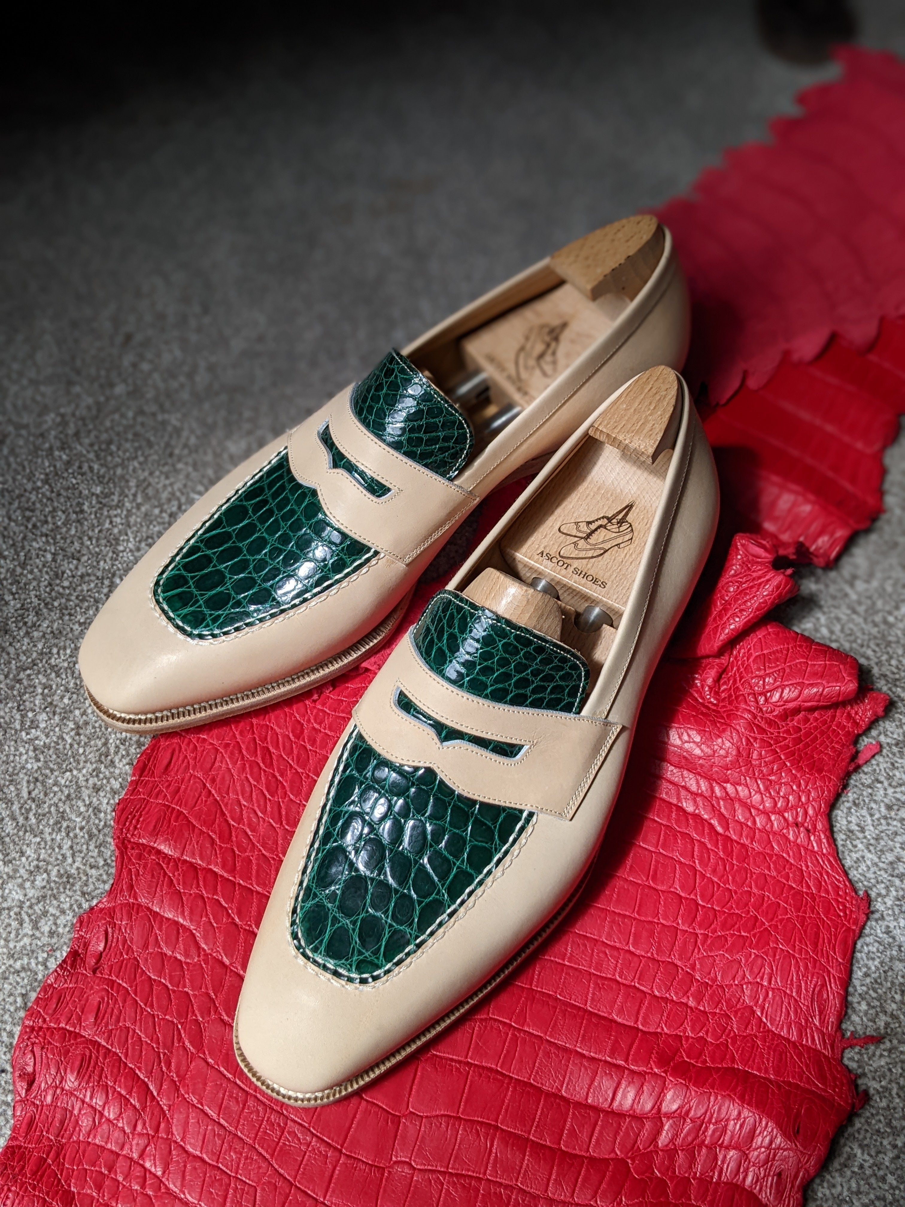 Ascot Sinatra - Cream Crust & Green Crocodile - Ascot Shoes