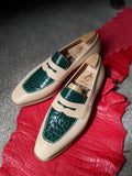 Ascot Sinatra - Cream Crust & Green Crocodile - Ascot Shoes