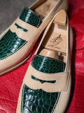 Ascot Sinatra - Cream Crust & Green Crocodile - Ascot Shoes