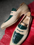 Ascot Sinatra - Cream Crust & Green Crocodile - Ascot Shoes