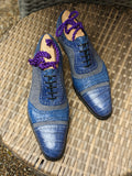 Ascot Como - Blue Crocodile & Denim Canvas - Ascot Shoes