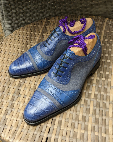 Ascot Como - Blue Crocodile & Denim Canvas