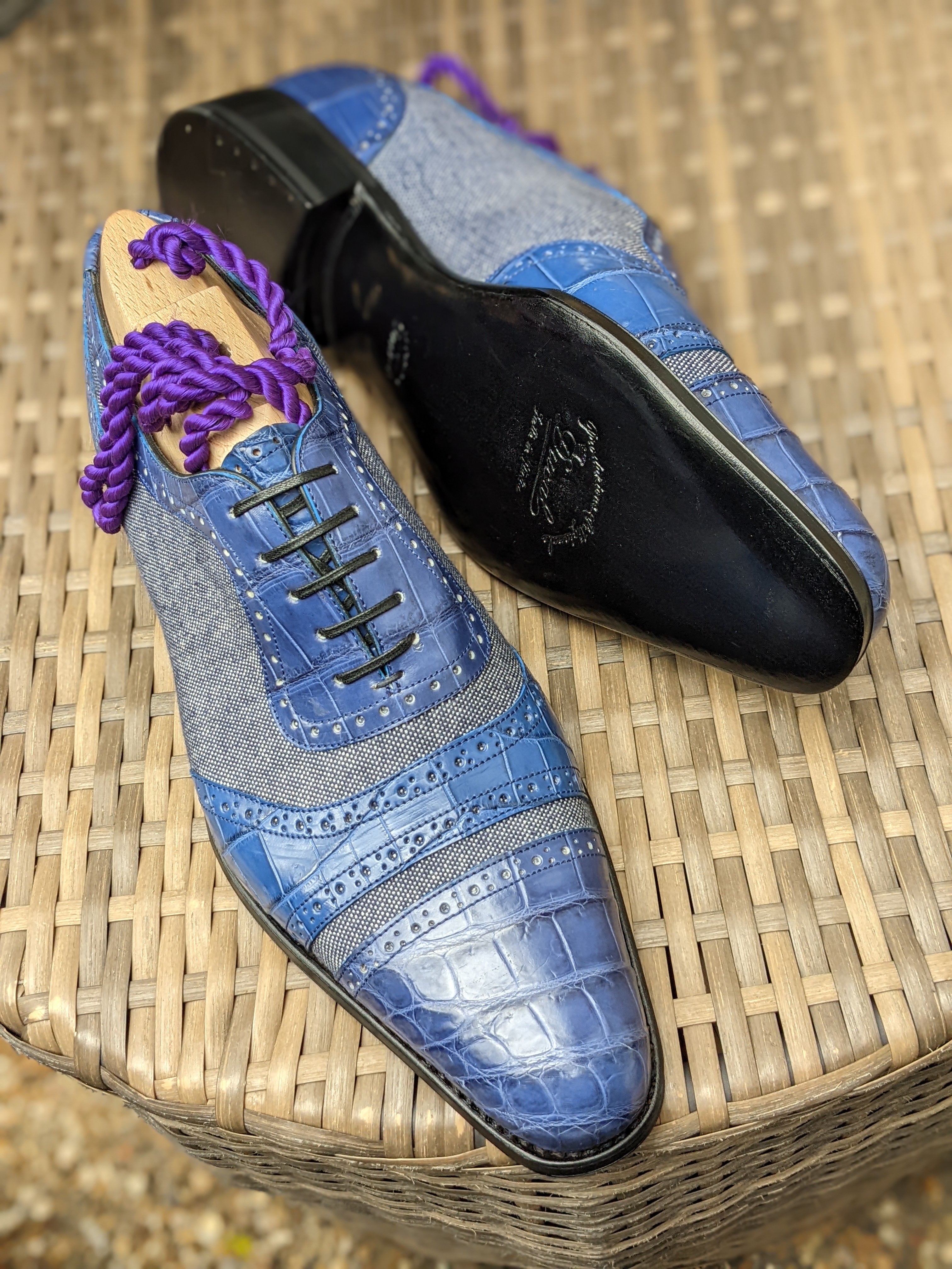 Ascot Como - Blue Crocodile & Denim Canvas - Ascot Shoes