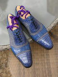 Ascot Como - Blue Crocodile & Denim Canvas - Ascot Shoes