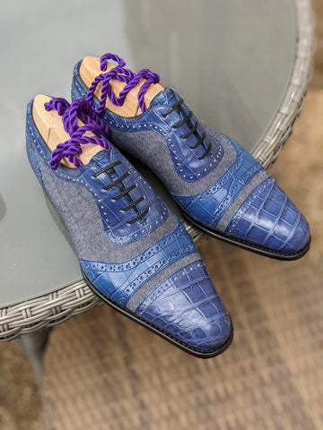 Ascot Como - Blue Crocodile & Denim Canvas