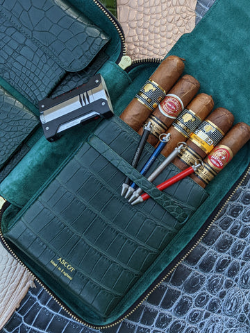 Hamad Bespoke Cigar Travel Case. Purple Crocodile