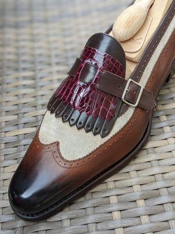 Ascot Shanghai Single Monk II. - Burgundy & Brown combination