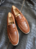 Ascot Classic Loafers - Tan Crocodile & Suede - Ascot Shoes