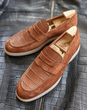 Ascot Classic Loafers - Tan Crocodile & Suede - Ascot Shoes