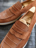 Ascot Classic Loafers - Tan Crocodile & Suede - Ascot Shoes