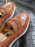 Ascot Classic Loafers - Tan Crocodile & Suede - Ascot Shoes