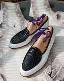 Belgian Loafer - Black crocodile & White Deer - Ascot Shoes