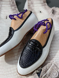 Belgian Loafer - Black crocodile & White Deer - Ascot Shoes