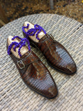 Ascot Single Monk - Chocolate Brown Crocodile - Ascot Shoes