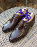 Ascot Single Monk - Chocolate Brown Crocodile - Ascot Shoes