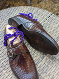 Ascot Single Monk - Chocolate Brown Crocodile - Ascot Shoes