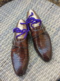 Ascot Single Monk - Chocolate Brown Crocodile - Ascot Shoes