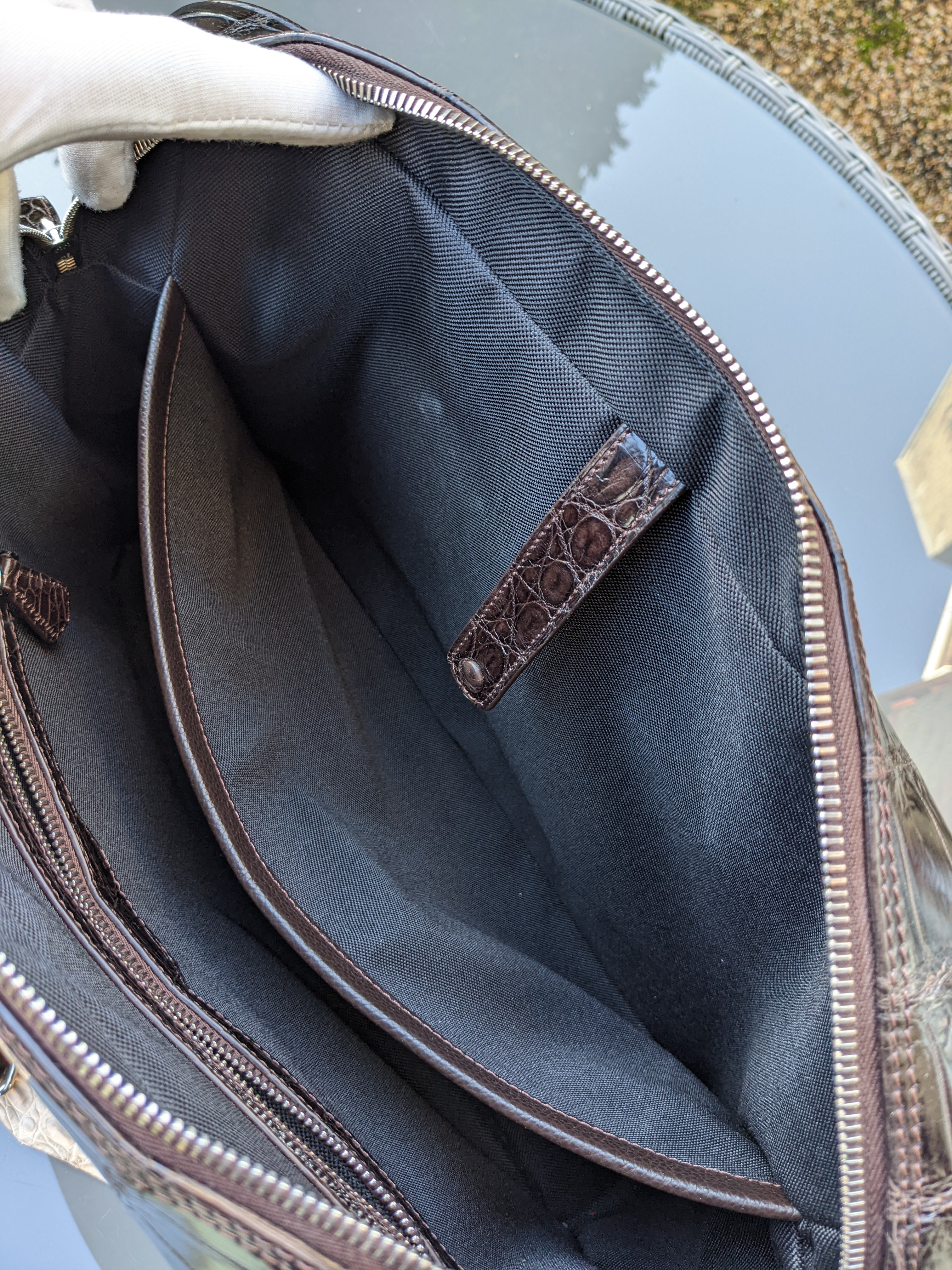 Bespoke Briefcase - Dark Chocolate Millennium Finish Crocodile - Ascot Shoes