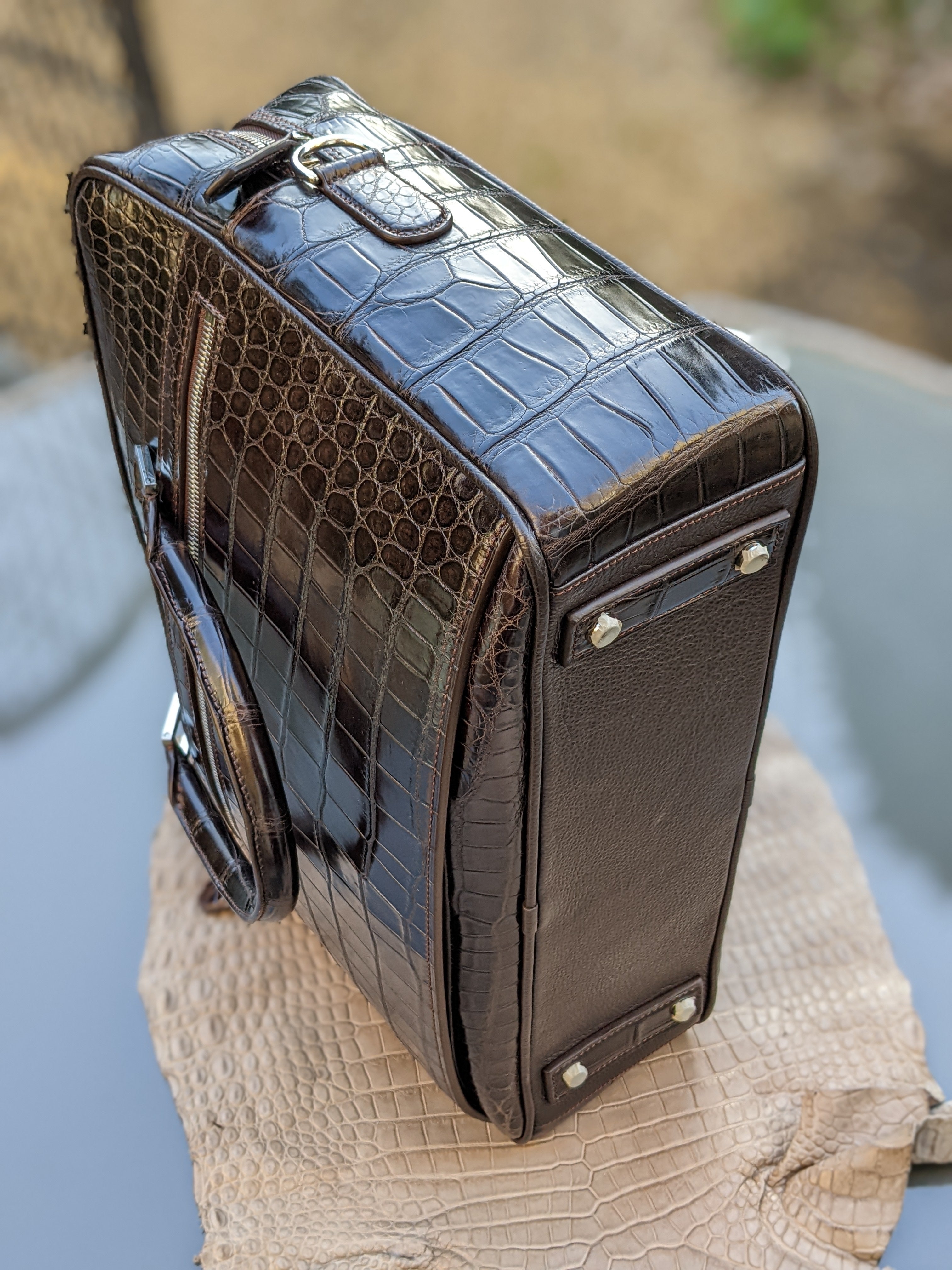 Bespoke Briefcase - Dark Chocolate Millennium Finish Crocodile - Ascot Shoes