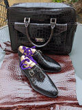 Ascot Single Monk - Dark Brown Crocodile - Ascot Shoes