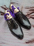 Ascot Single Monk - Dark Brown Crocodile - Ascot Shoes