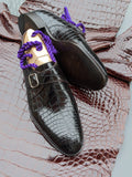 Ascot Single Monk - Dark Brown Crocodile - Ascot Shoes