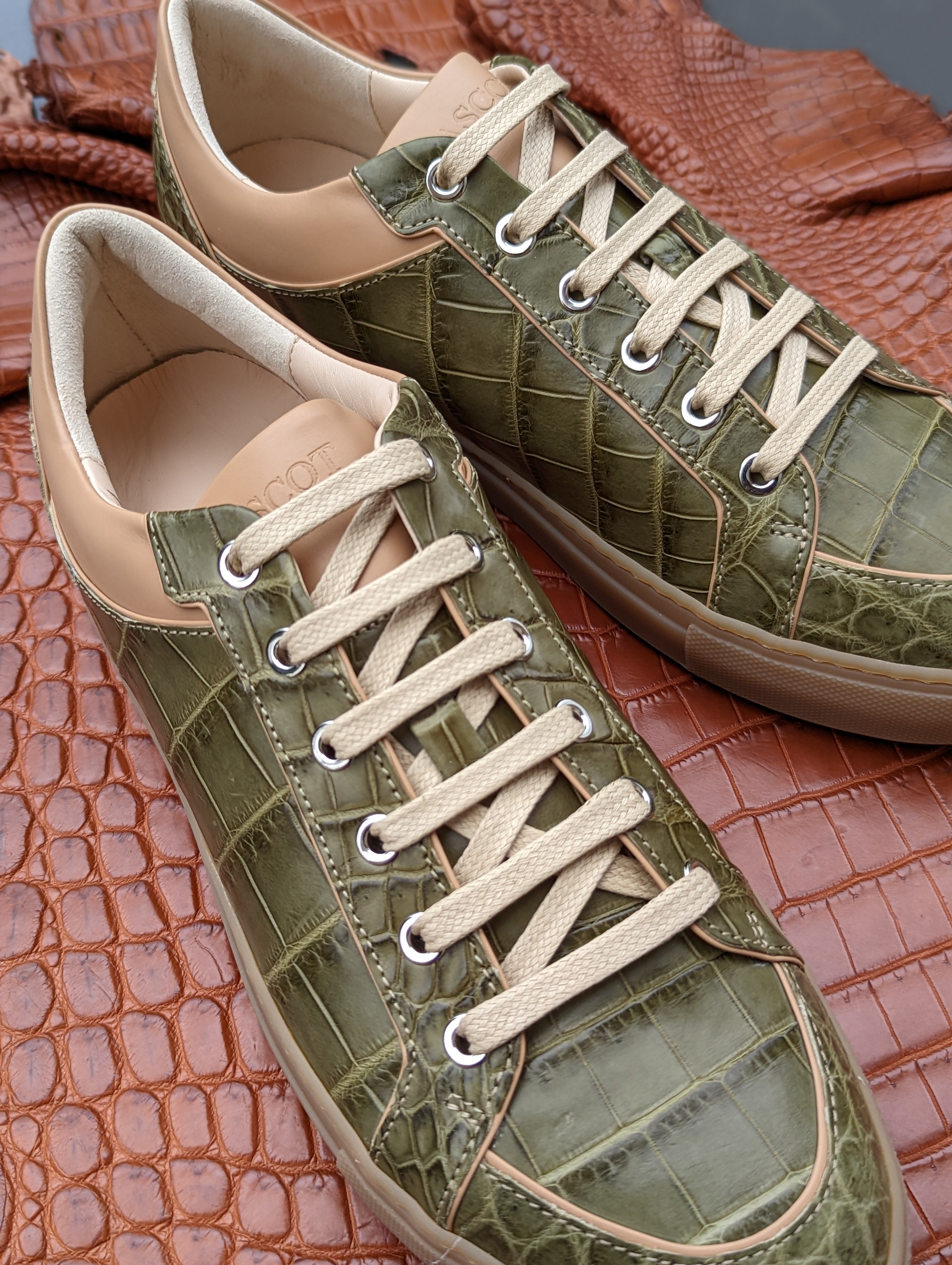 Ascot Sneakers - Green Crocodile - Ascot Shoes