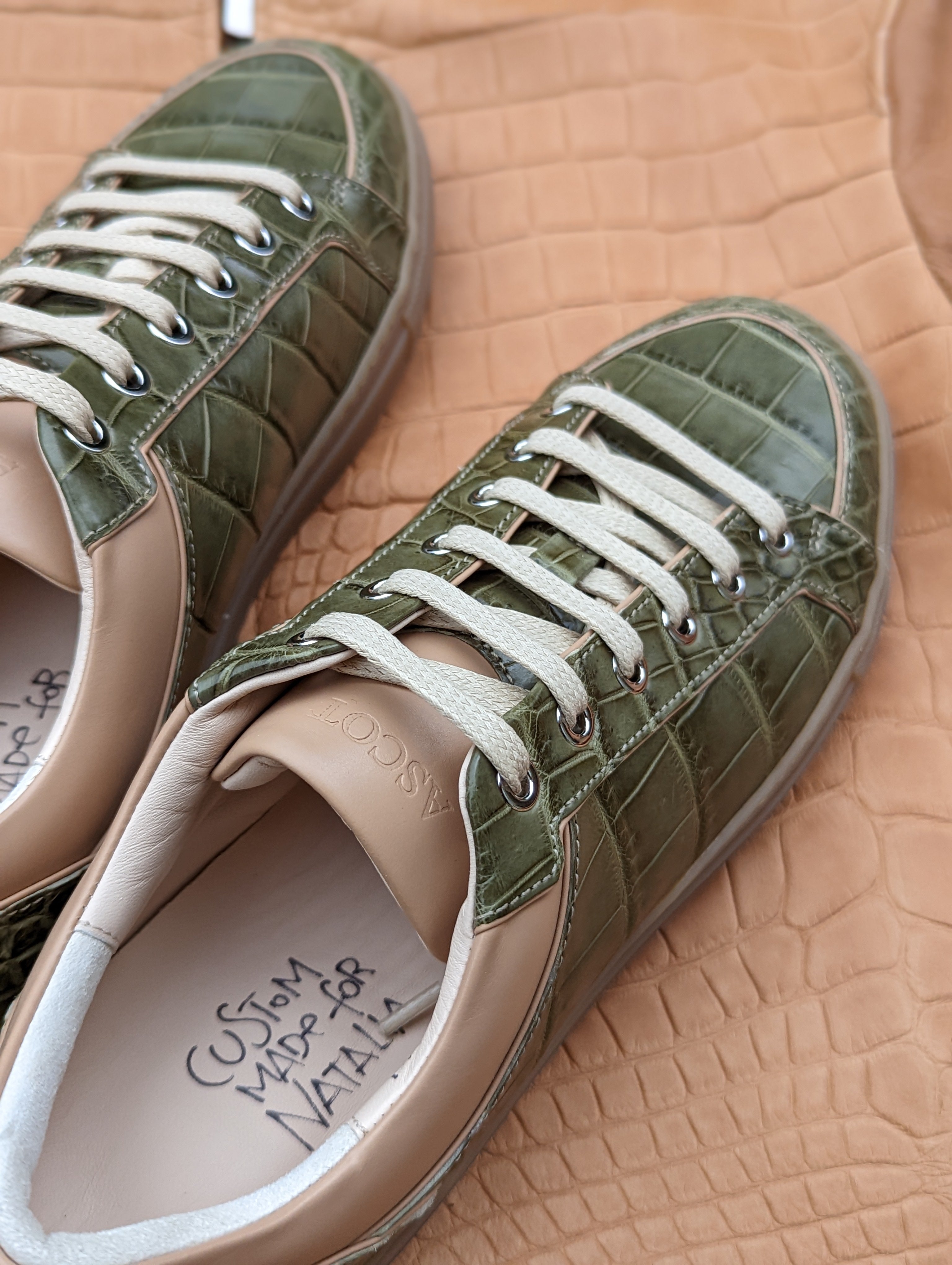 Ascot Sneakers - Green Crocodile - Ascot Shoes