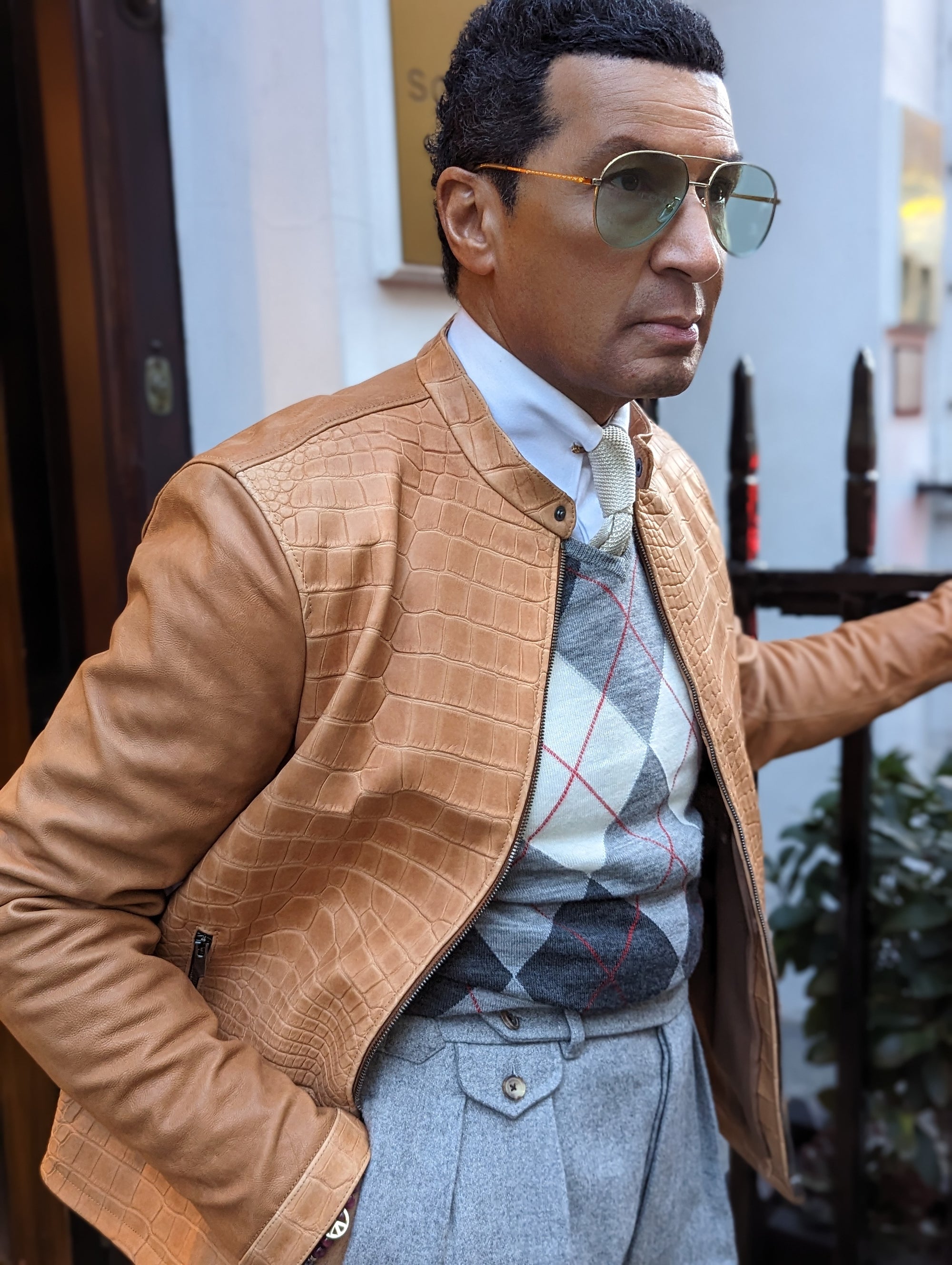 Ascot Biker Jacket - Camel Nubuck Crocodile - Ascot Shoes