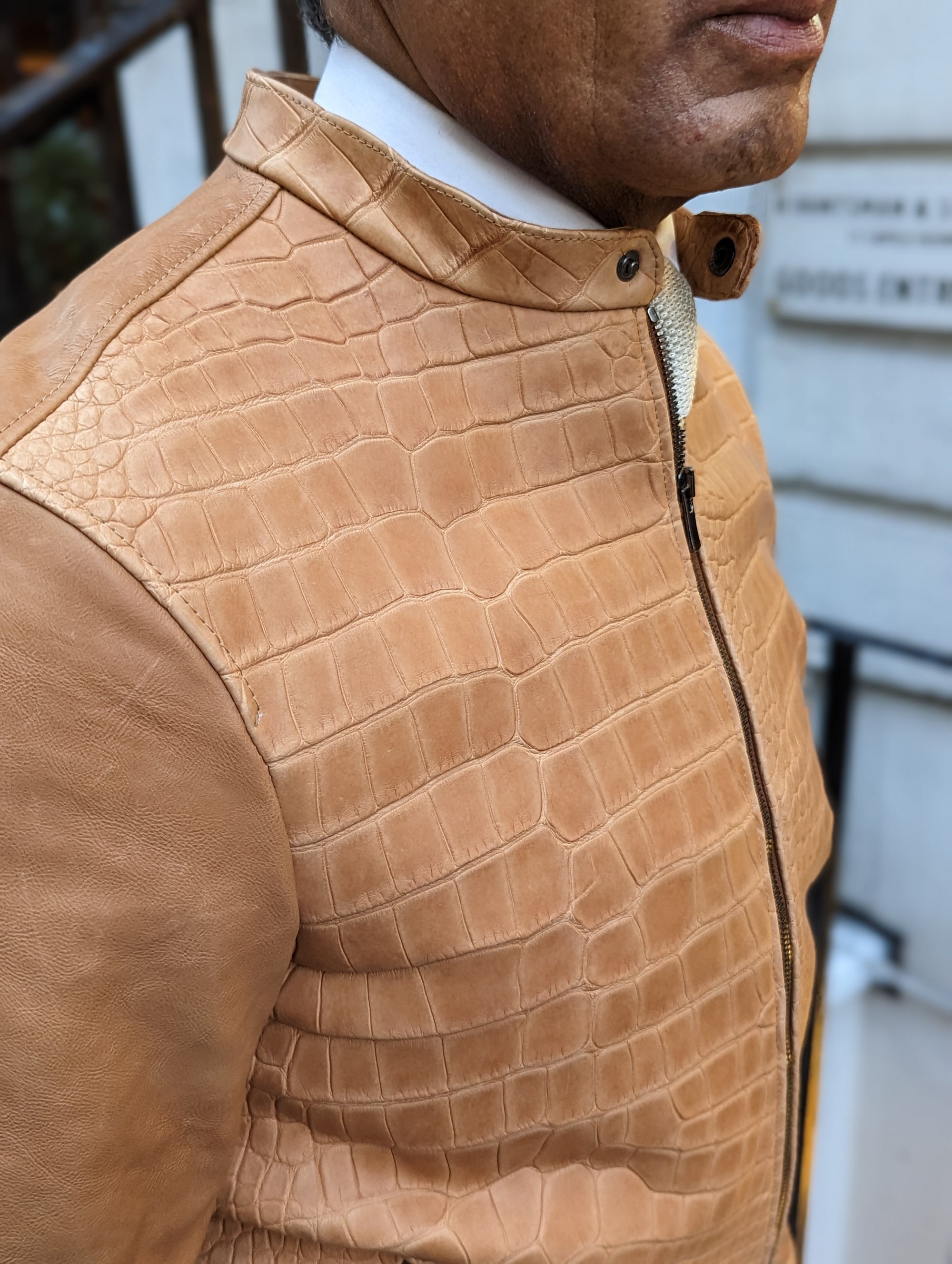 Ascot Biker Jacket - Camel Nubuck Crocodile - Ascot Shoes