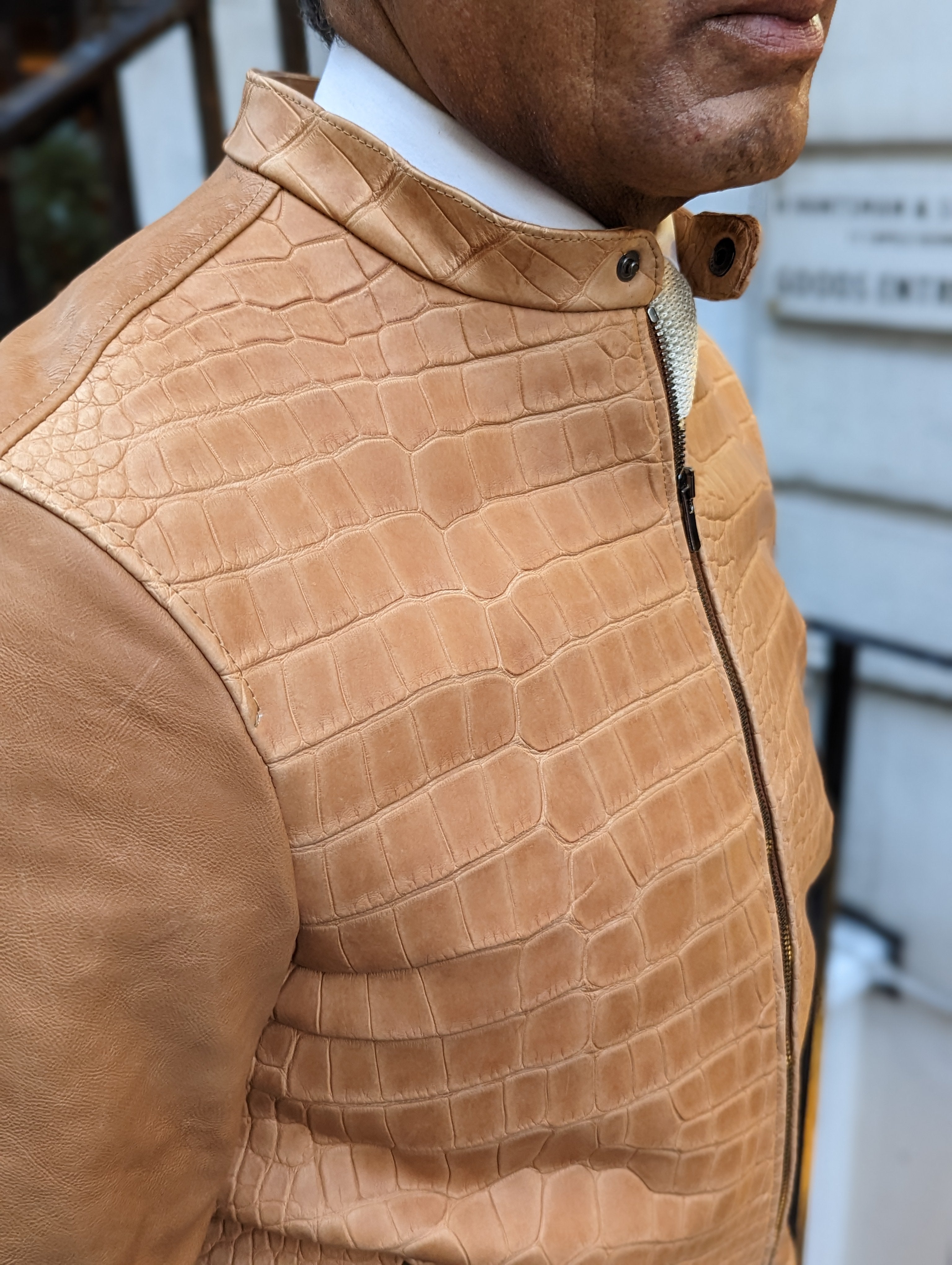 Ascot Biker Jacket - Camel Nubuck Crocodile - Ascot Shoes
