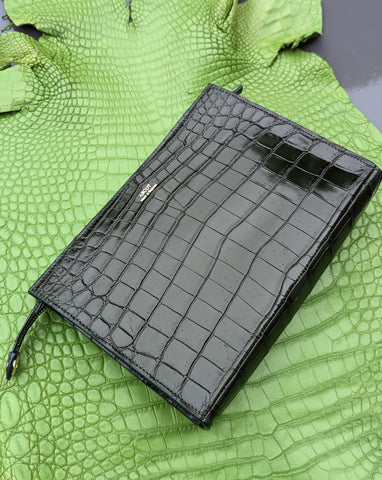 Bespoke Dark Green Crocodile Pouch Bag