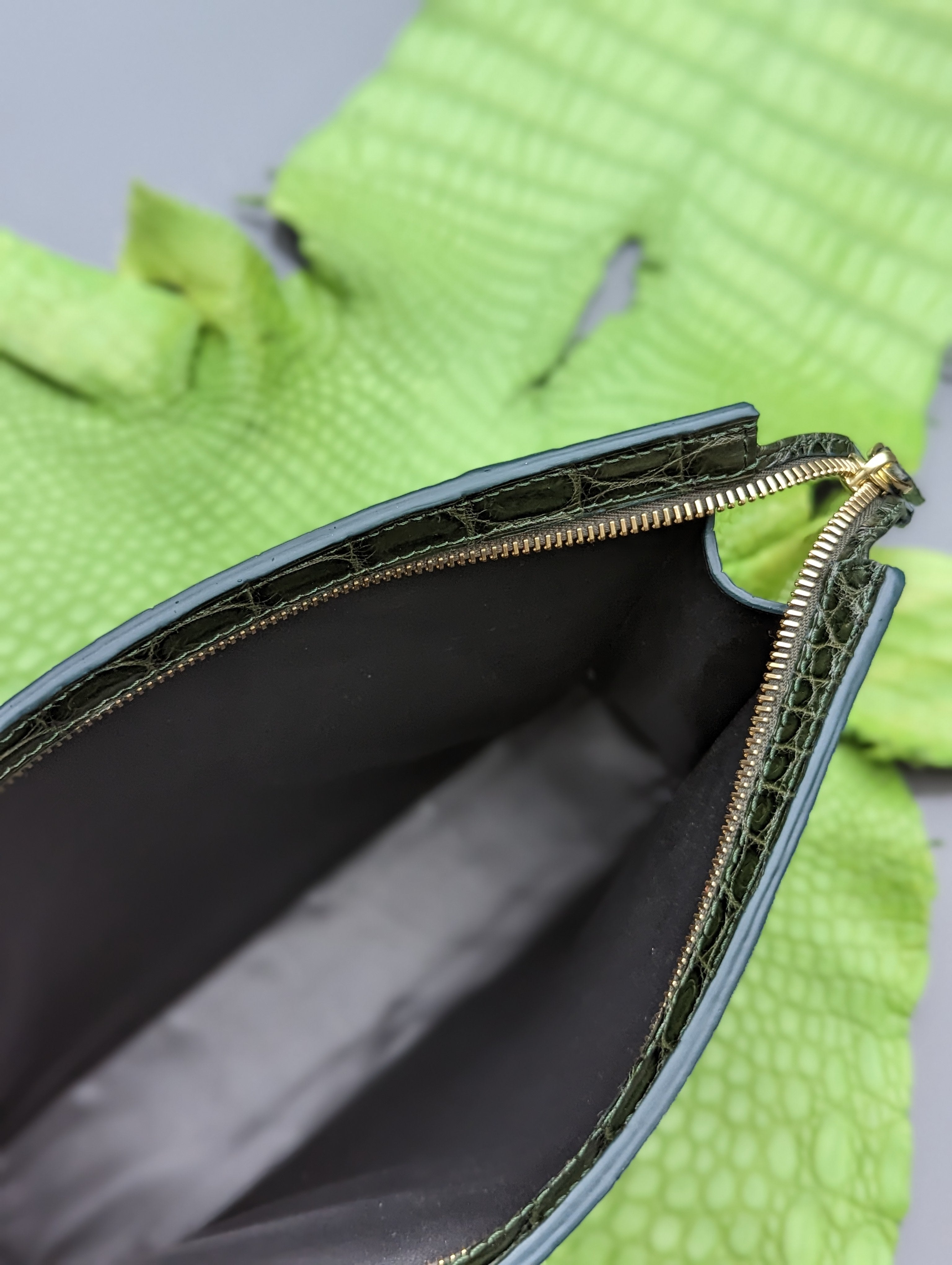 Bespoke Dark Green Crocodile Pouch Bag - Ascot Shoes
