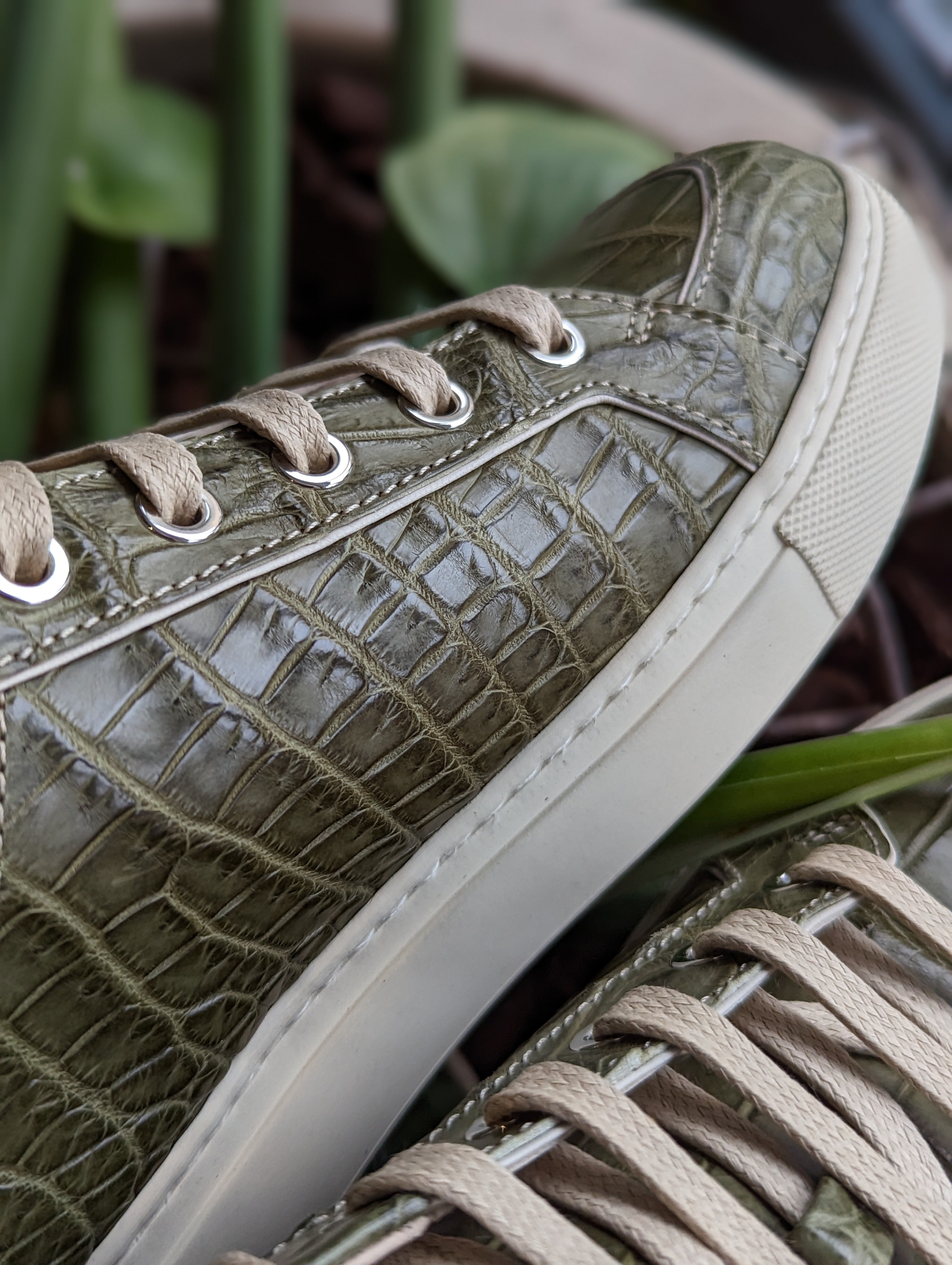 Ascot Sneakers - Olive Green Crocodile - Ascot Shoes