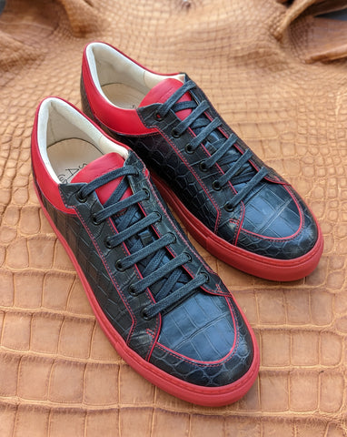Ascot Sneakers - Black Crocodile with red details