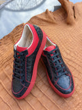Ascot Sneakers - Black Crocodile with red details - Ascot Shoes