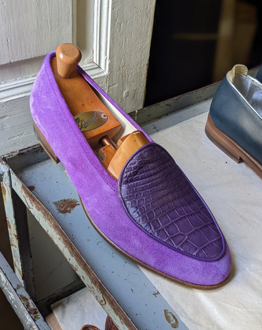 Belgian Loafer - Purple Crocodile & Suede
