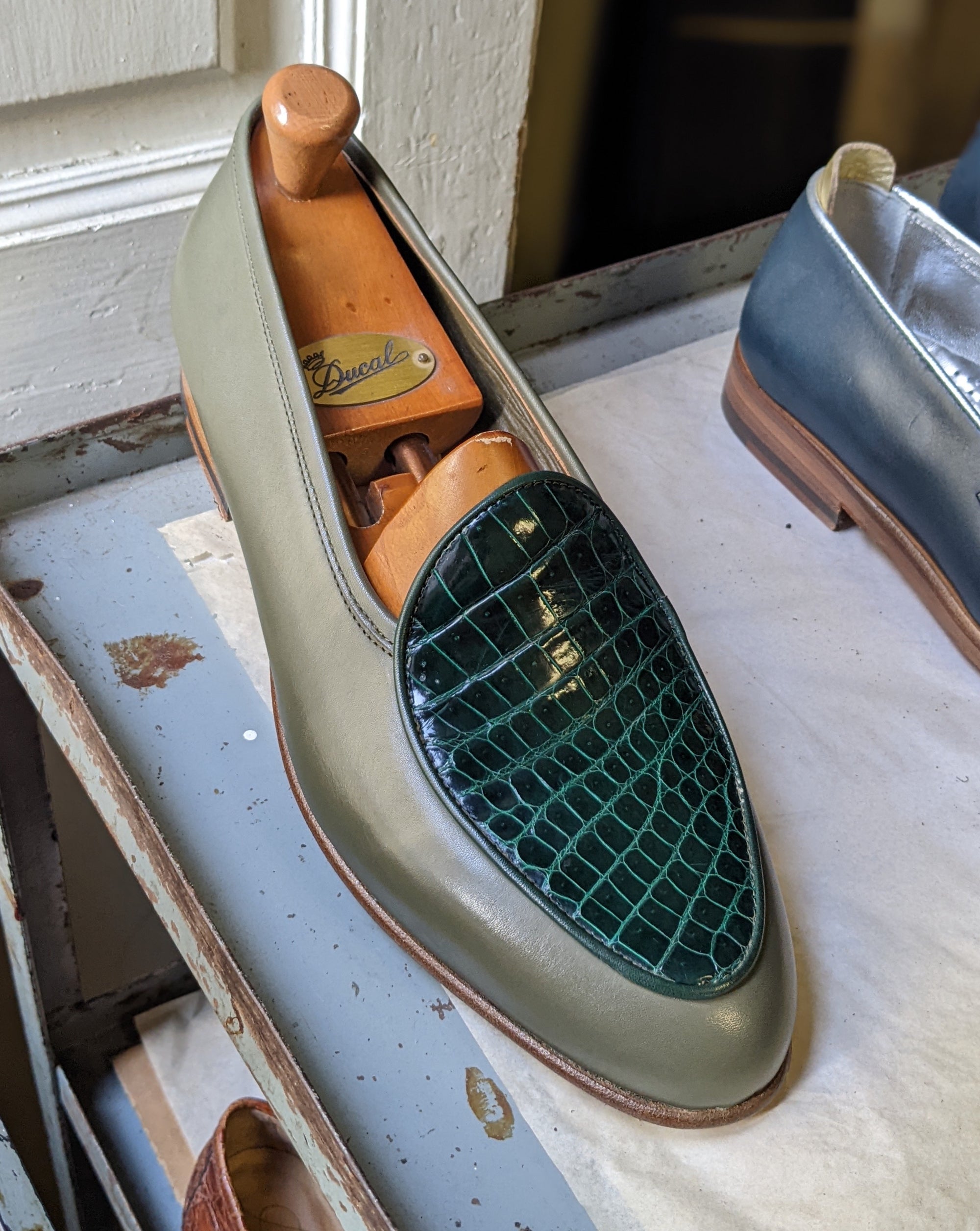 Belgian Loafer - Green Crocodile & Nappa - Ascot Shoes