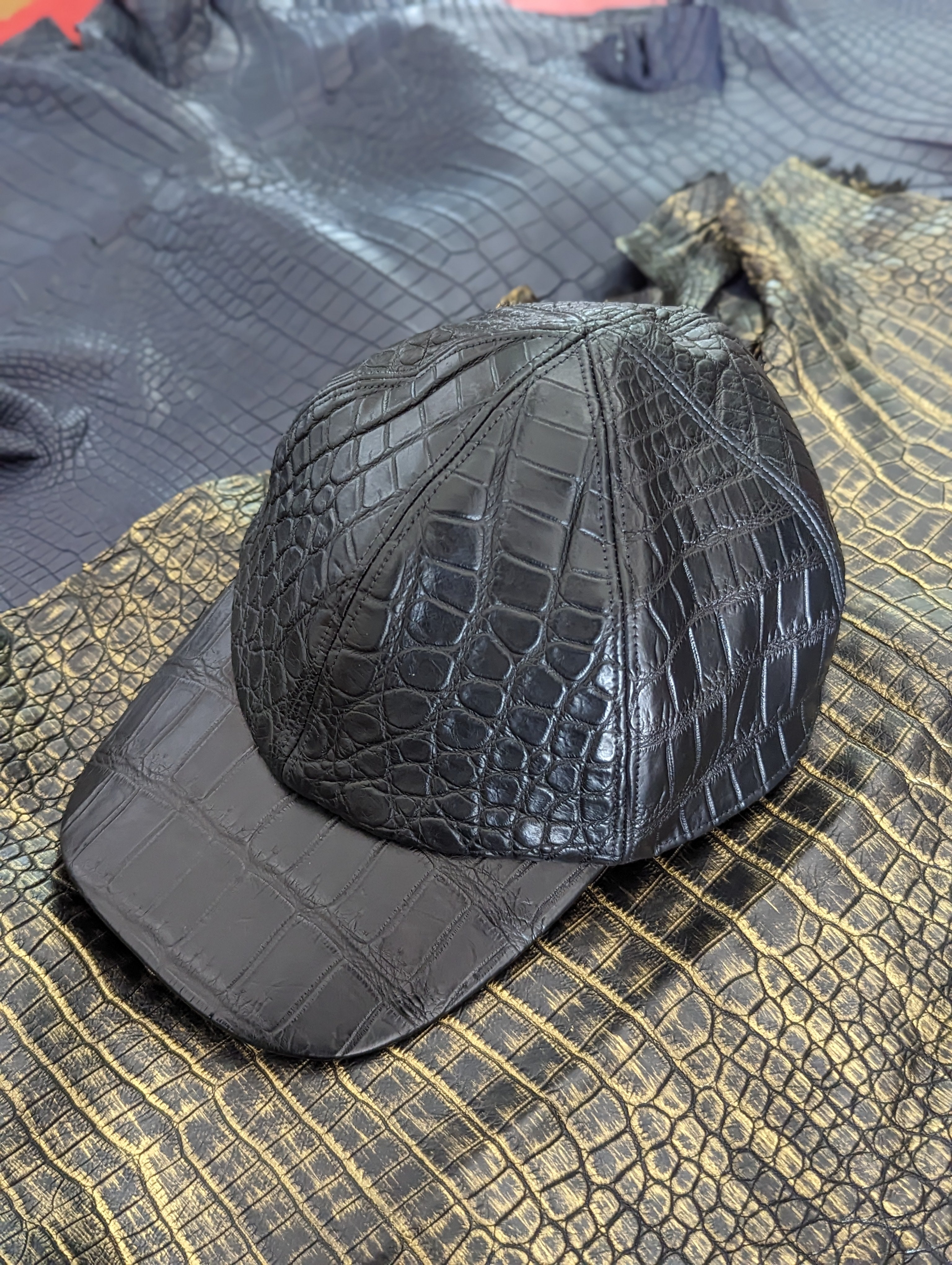 帽子 crocodile leather studs cap opium swag Vietnam Genuine Crocodile Leather Baseball Cap for Men, Alligator