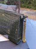 Bespoke Dark Green Crocodile Pouch Bag - Ascot Shoes