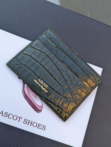 Credit Card Slip - Dark Green Crocodile