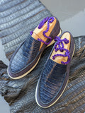 Ascot Cannes - Navy Blue Crocodile & Suede - Ascot Shoes