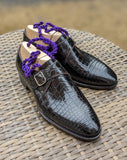 Ascot Single Monk - Black Crocodile - Ascot Shoes