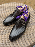 Ascot Single Monk - Black Crocodile - Ascot Shoes