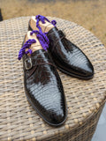 Ascot Single Monk - Black Crocodile - Ascot Shoes