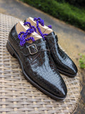 Ascot Single Monk - Black Crocodile - Ascot Shoes