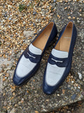 Ascot Sinatra - Navy Blue Calf & White Crocodile - Ascot Shoes