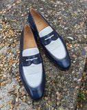 Ascot Sinatra - Navy Blue Calf & White Crocodile - Ascot Shoes