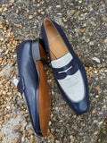 Ascot Sinatra - Navy Blue Calf & White Crocodile - Ascot Shoes